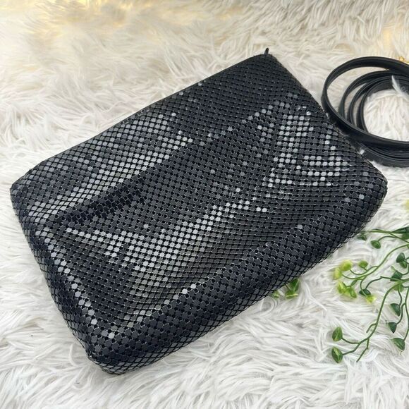 Whiting & Davis Vintge Sparkly Black Metal Mesh Zip Clutch Shoulder Evening Bag - Picture 4 of 10